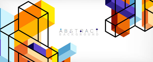 Abstract background. 3d cubes, cubic elements and blocks. Techno or business concept for wallpaper, banner, background, landing page