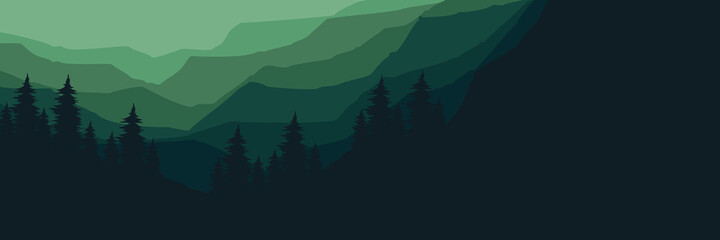 green fresh mountain landscape forest silhouette good for wallpaper, background, backdrop, banner, header, tourism design, mountain travel design and design template