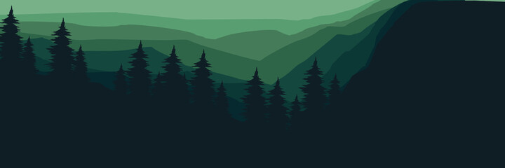 green fresh mountain landscape forest silhouette good for wallpaper, background, backdrop, banner, header, tourism design, mountain travel design and design template