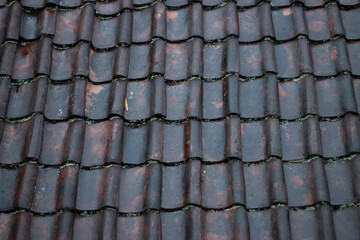 Wet old house roof tile background