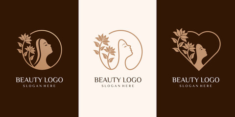 Fototapeta na wymiar set of queen Beauty woman logo. SPA,Hairdressing girl Logotype concept icon linear style