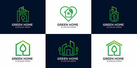 set of green house logo design template
