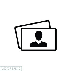 Business card vector icon. Company, management, name, blank account symbol. Man pictogram silhouette. Graphic design isolated on white background. EPS 10