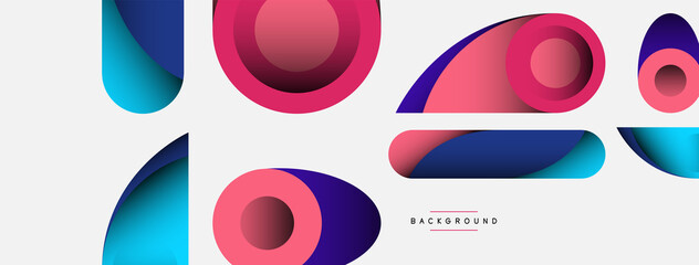 Abstract background. Minimal geometric circles and round style shapes with deep shadow effects. Trendy technology business template for wallpaper banner or background