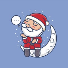 cute cartoon santa claus sitting daydreaming. vector illustration for mascot logo or sticker
