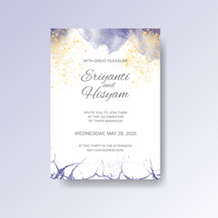 Watercolor wedding invitation card. Beautiful wedding card watercolor with splash.