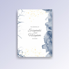 Watercolor wedding invitation card. Beautiful wedding card watercolor with splash.