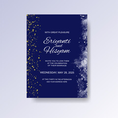 Watercolor wedding invitation card. Beautiful wedding card watercolor with splash.