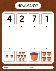 How many counting game with acorn. worksheet for preschool kids, kids activity sheet