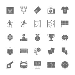 Set of Soccer Grey Icons. Stadium, Field, Ball and more.