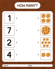 How many counting game with cookie. worksheet for preschool kids, kids activity sheet