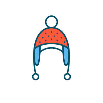 Warm winter knit cap. Christmas headwear. Pixel perfect, editable stroke colorful icon