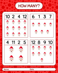 How many counting game with , santa claus. worksheet for preschool kids, kids activity sheet