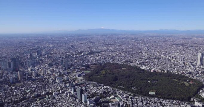 代々木公園と富士山・空撮・2021撮影
