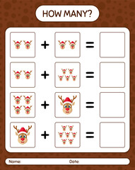 How many counting game with reindeer. worksheet for preschool kids, kids activity sheet