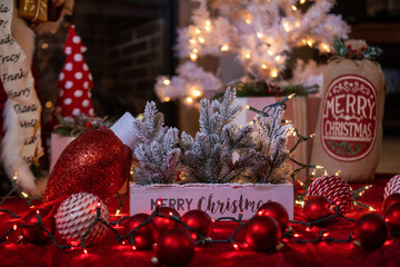 Merry Christmas message on holiday decorations