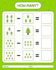 How many counting game with christmas tree. worksheet for preschool kids, kids activity sheet