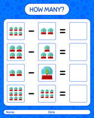 How many counting game with glass snow ball. worksheet for preschool kids, kids activity sheet