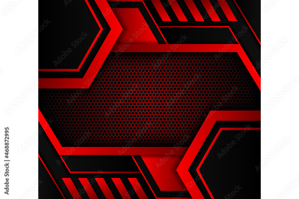 Poster abstract background with geometric pattern. vector illustration. dark hexagon background and red lig