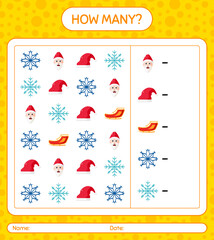 How many counting game with christmas icon. worksheet for preschool kids, kids activity sheet