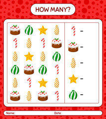 How many counting game with christmas icon. worksheet for preschool kids, kids activity sheet