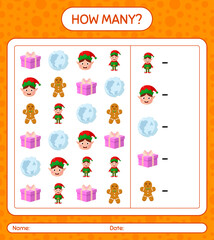 How many counting game with christmas icon. worksheet for preschool kids, kids activity sheet