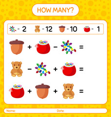 How many counting game with christmas icon. worksheet for preschool kids, kids activity sheet