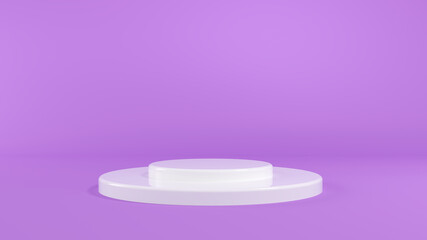 3D render. White plastic textures. 3D white podium for packaging presentation on a violet background