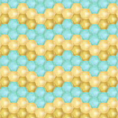 Blue and gold hexagon background, illustration vector.