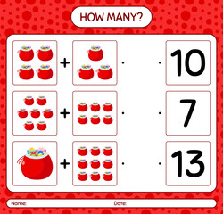 How many counting game with santa's bag. worksheet for preschool kids, kids activity sheet