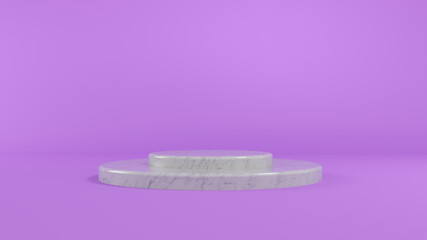 3D illustration. White textures. Light marble podium for packaging presentation on a violet background