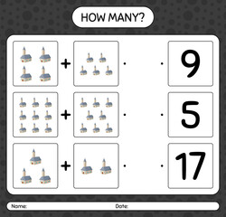 How many counting game with church. worksheet for preschool kids, kids activity sheet