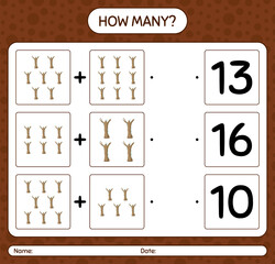 How many counting game with dead tree. worksheet for preschool kids, kids activity sheet
