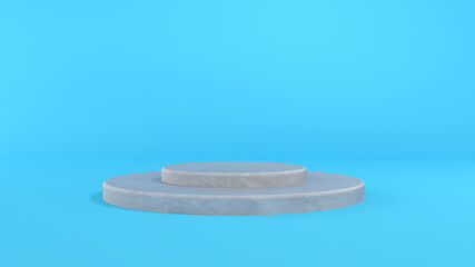 3D illustration. White textures. Light marble podium for packaging presentation on a blue background