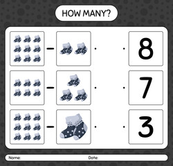 How many counting game with sock. worksheet for preschool kids, kids activity sheet