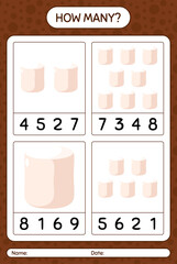 How many counting game with marshmallow. worksheet for preschool kids, kids activity sheet