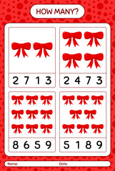 Fototapeta na wymiar How many counting game with ribbon. worksheet for preschool kids, kids activity sheet