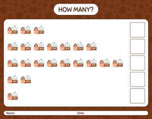 Obraz premium How many counting game with house. worksheet for preschool kids, kids activity sheet