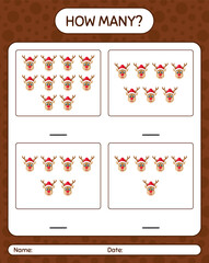 How many counting game with reindeer. worksheet for preschool kids, kids activity sheet