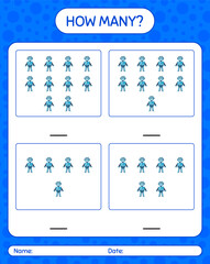 How many counting game with robot toy. worksheet for preschool kids, kids activity sheet