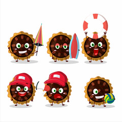 Happy Face pecan pie cartoon character playing on a beach