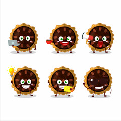 Pecan pie cartoon character with various types of business emoticons