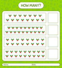 How many counting game with holly berry. worksheet for preschool kids, kids activity sheet