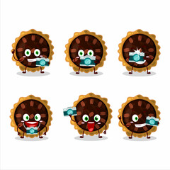 Photographer profession emoticon with pecan pie cartoon character