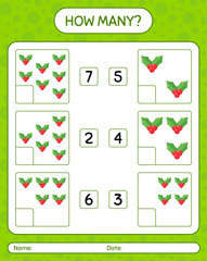 How many counting game with holly berry. worksheet for preschool kids, kids activity sheet
