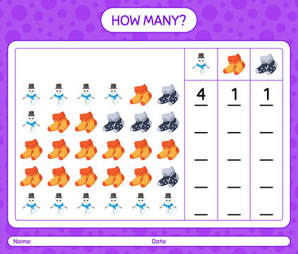 How many counting game with christmas icon. worksheet for preschool kids, kids activity sheet
