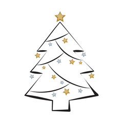 Christmas tree with garland of stars from line. Festive decoration for new year and winter holiday