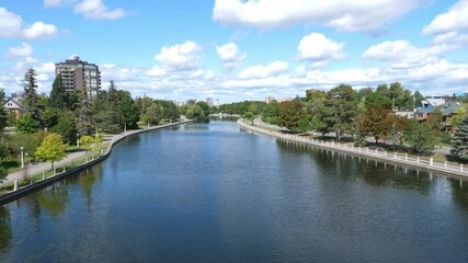 View from Flora Footbridge of Rideau Canal. Ottawa, Ontario, Canada.
