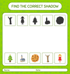 Find the correct shadows game with christmas icon. worksheet for preschool kids, kids activity sheet