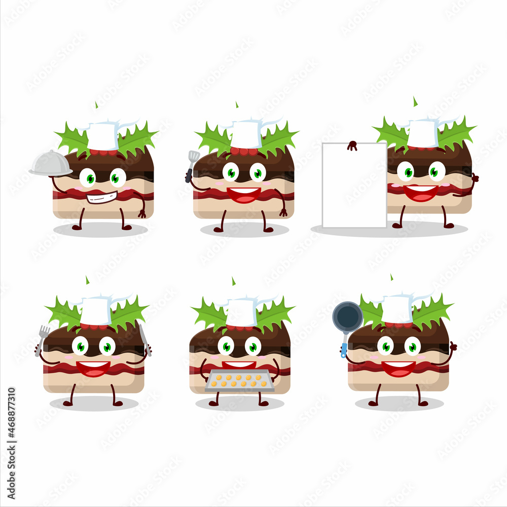 Sticker Cartoon character of slice of pudding cake christmas with various chef emoticons